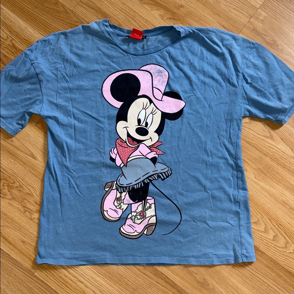 Zara Disney Minnie Mouse Cowgirl Blue T-Shirt Size Small Loose fit